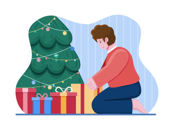 Children Opening Christmas Present: A Festive Graphic for Local Brands