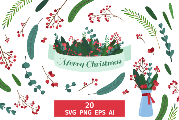 Christmas Botanical Clipart: Perfect for Festive Branding