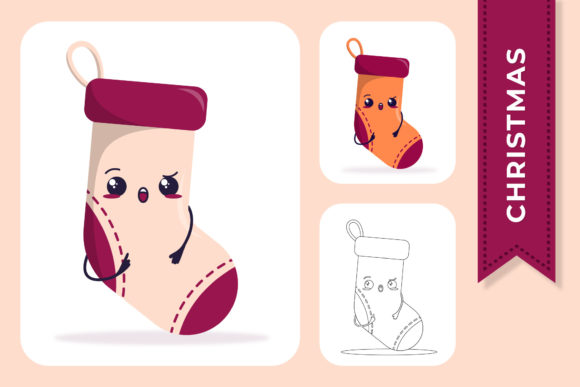 Christmas Socks Cute Kawaii Graphics for Illustrations